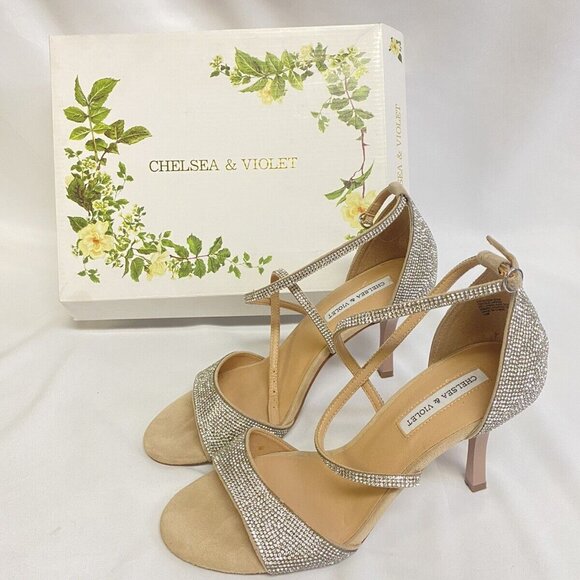 Chelsea & Violet Shoes - Chelsea & Violet Rhinestone Evening Shoes Heels Sandals Nude Sz 9.5 Wedding Prom